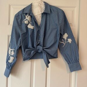 Cinq à Sept Striped Blouse in Blue and Cream